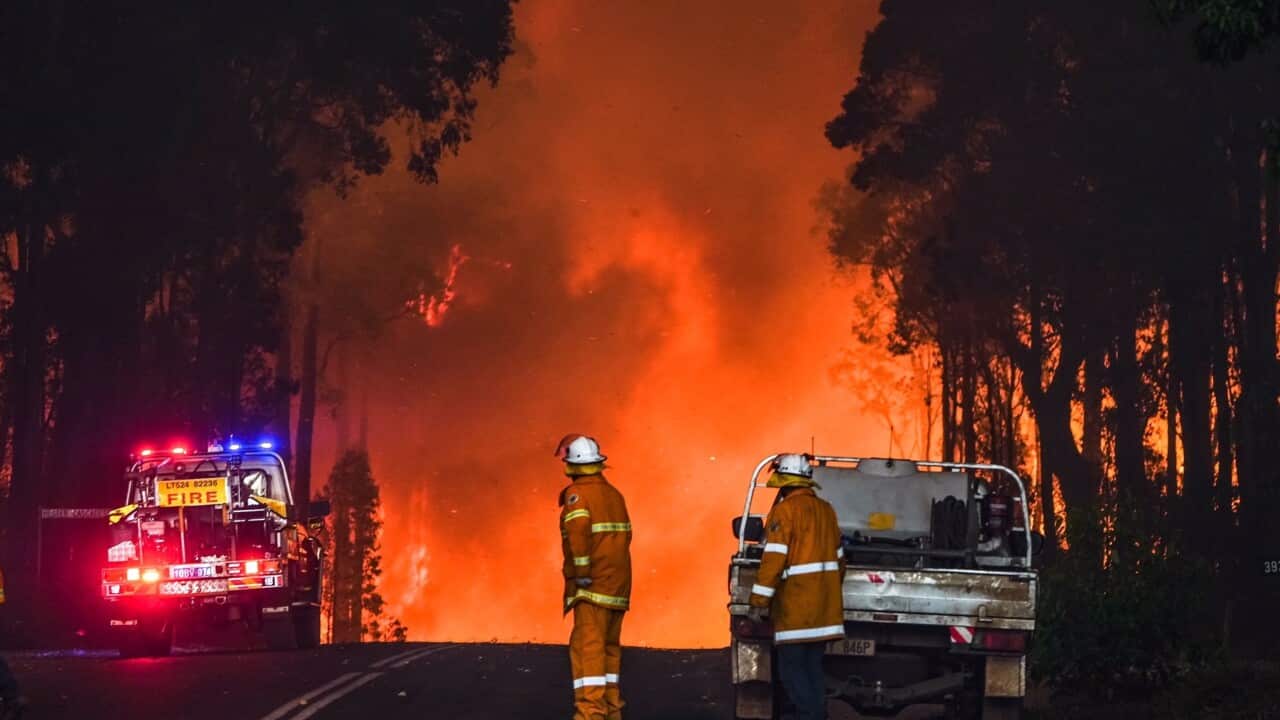 This photo shows firefighters battling a bushfire in WA.
