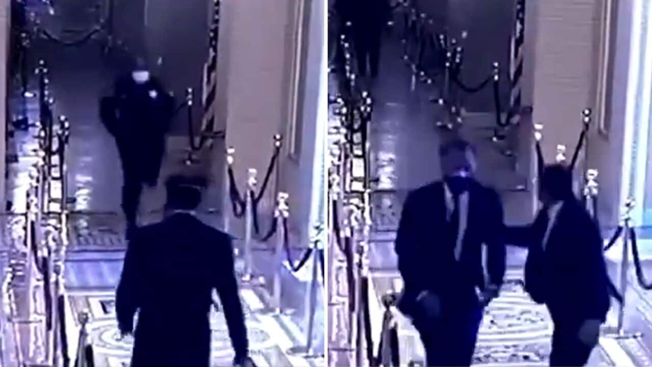 Security footage from the Capitol building on 6 January was released as part of Donald Trump's impeachment trial.