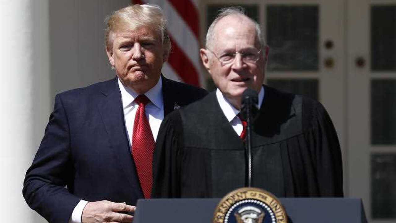 President Donald Trump with retiring Supreme Court Justice Anthony Kennedy.