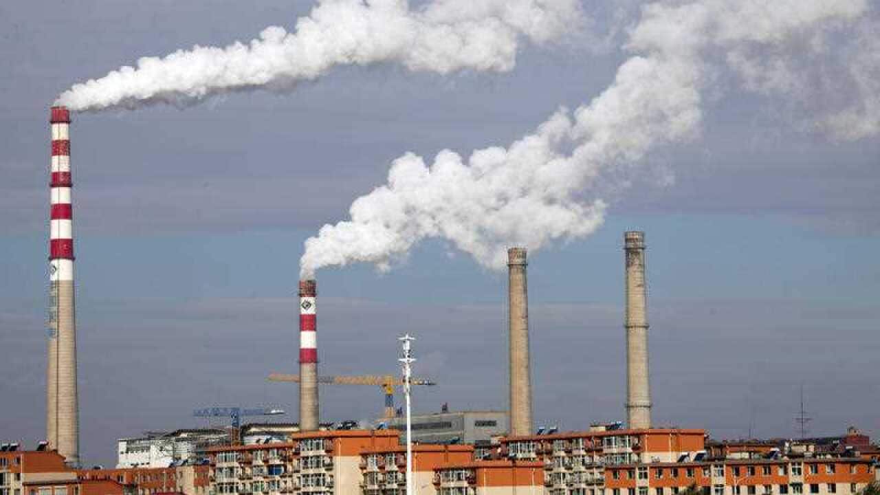 Chimneys at a coal-fired power plant in China
