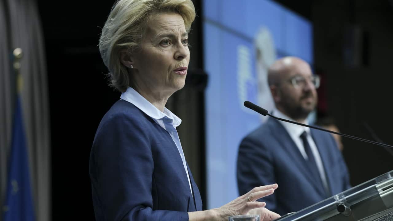 European Council President Charles Michel and European Commission President Ursula von der Leyen after the EU video conference.