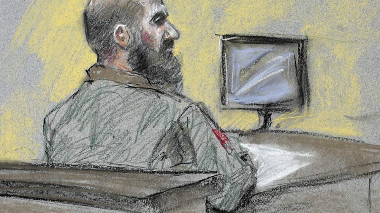 A courtroom sketch of US Army Major Nidal Hasan