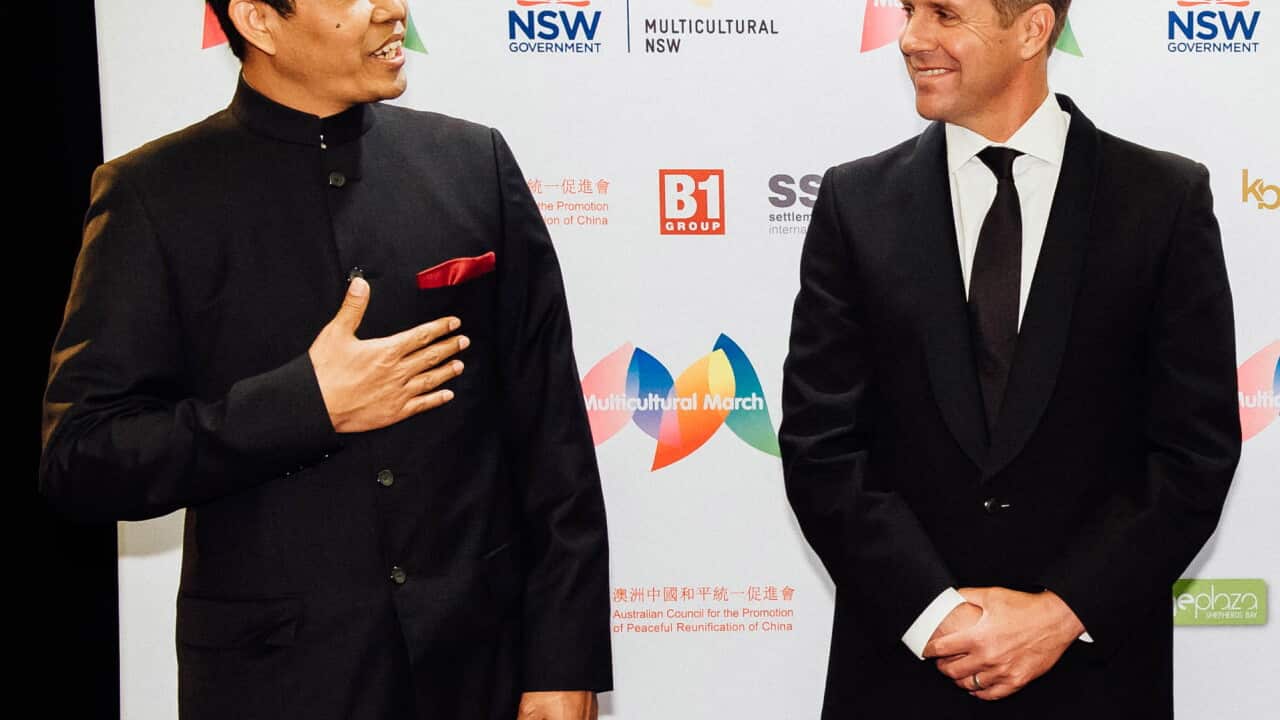Mr Baird, with the incoming Consul General of India in Sydney, at a recent press conference