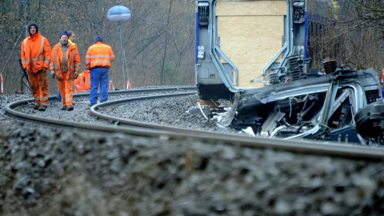 a carriage of a damaged train, near Bad Aibling.