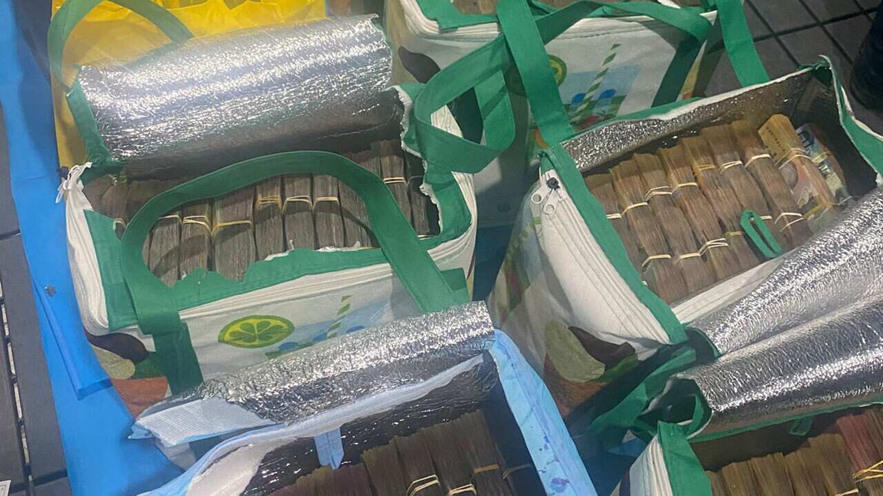mage shows money seized by the NSW Police following a raid on a home in Roselands. (AAP Image/Supplied by NSW Police)