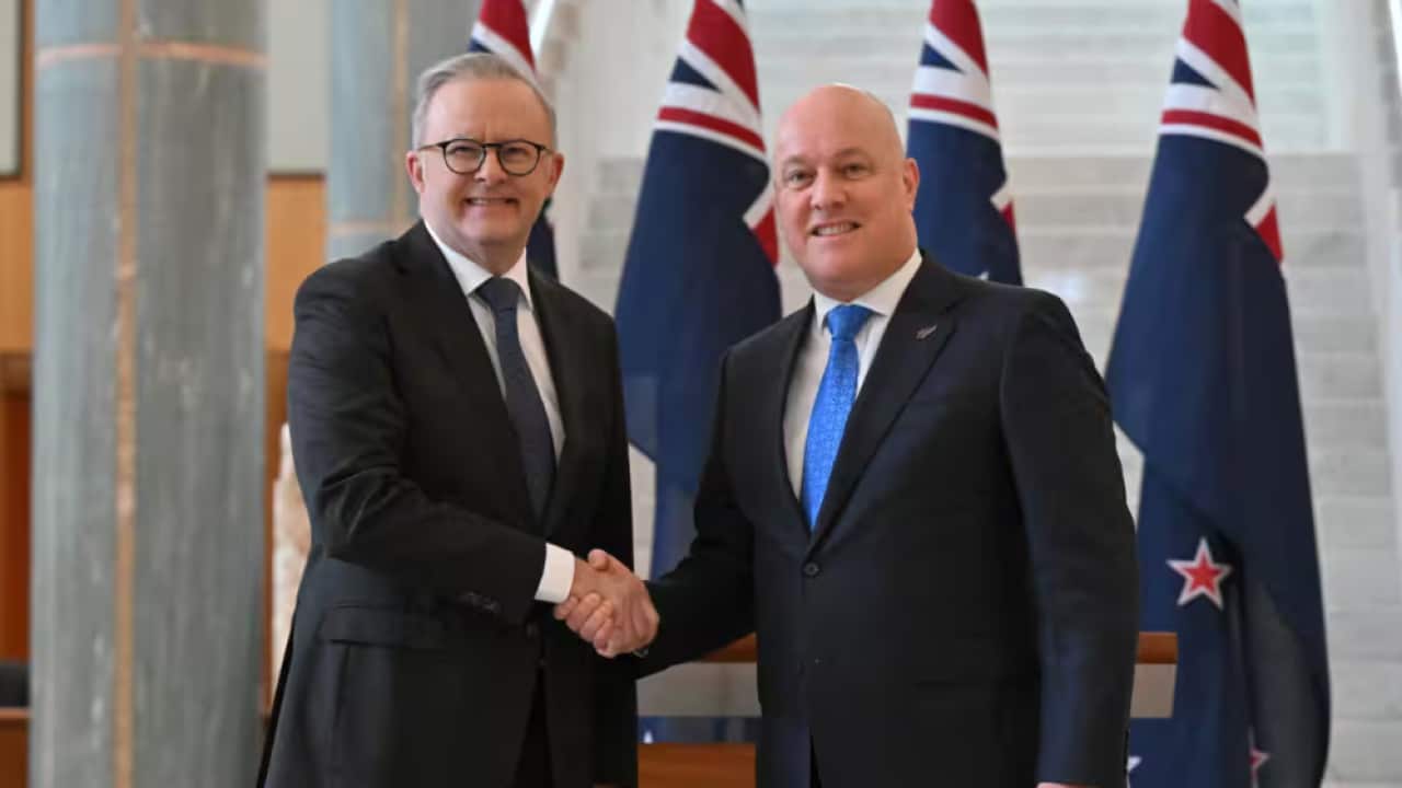 New Zealand’s Prime Minister Christopher Luxon (R) and Australia’s Prime Minister Anthony Albanese (L) Christopher Luxon is in Australia for a two-day visit