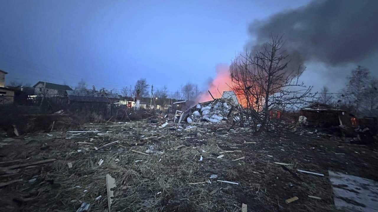 A site where one of the shot down Ukrainian drones fell on the outskirts of Moscow.