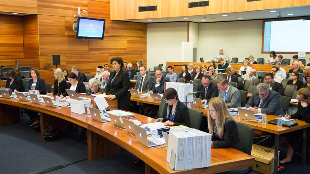 Maria Gerace (C), during the public hearing into Yeshivah Melbourne