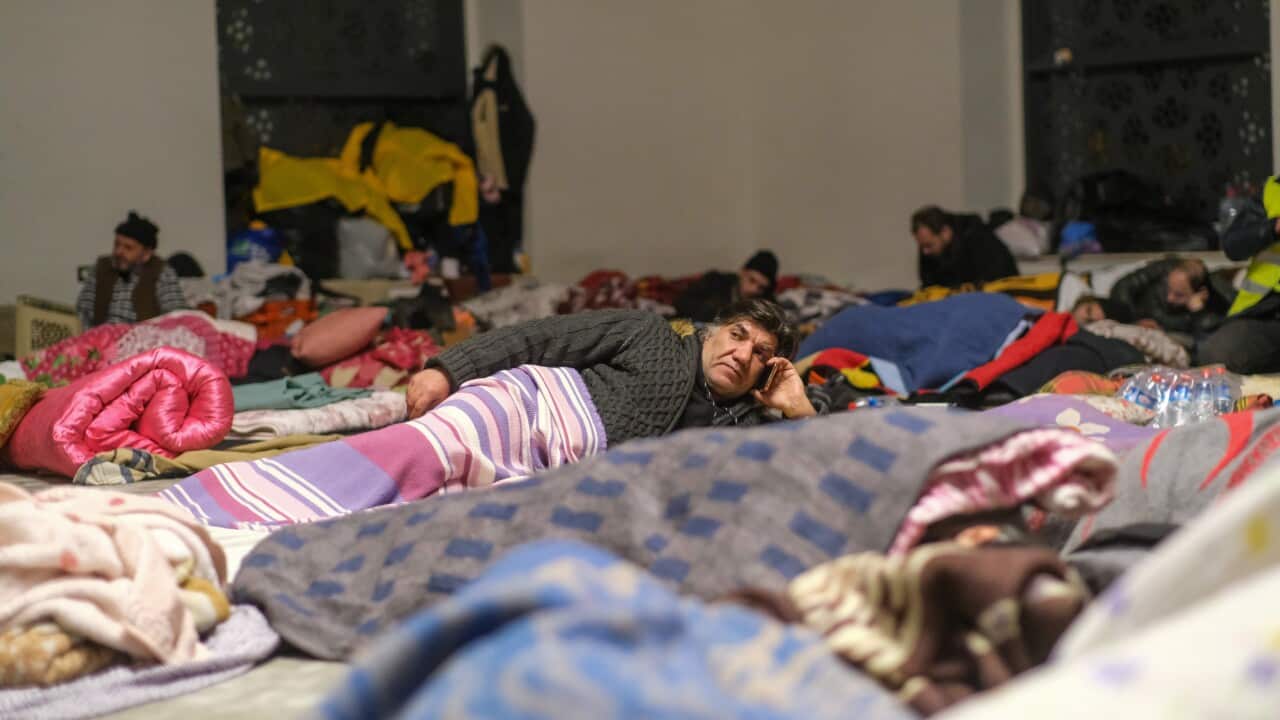 Earthquake survivors shelter in a mosque