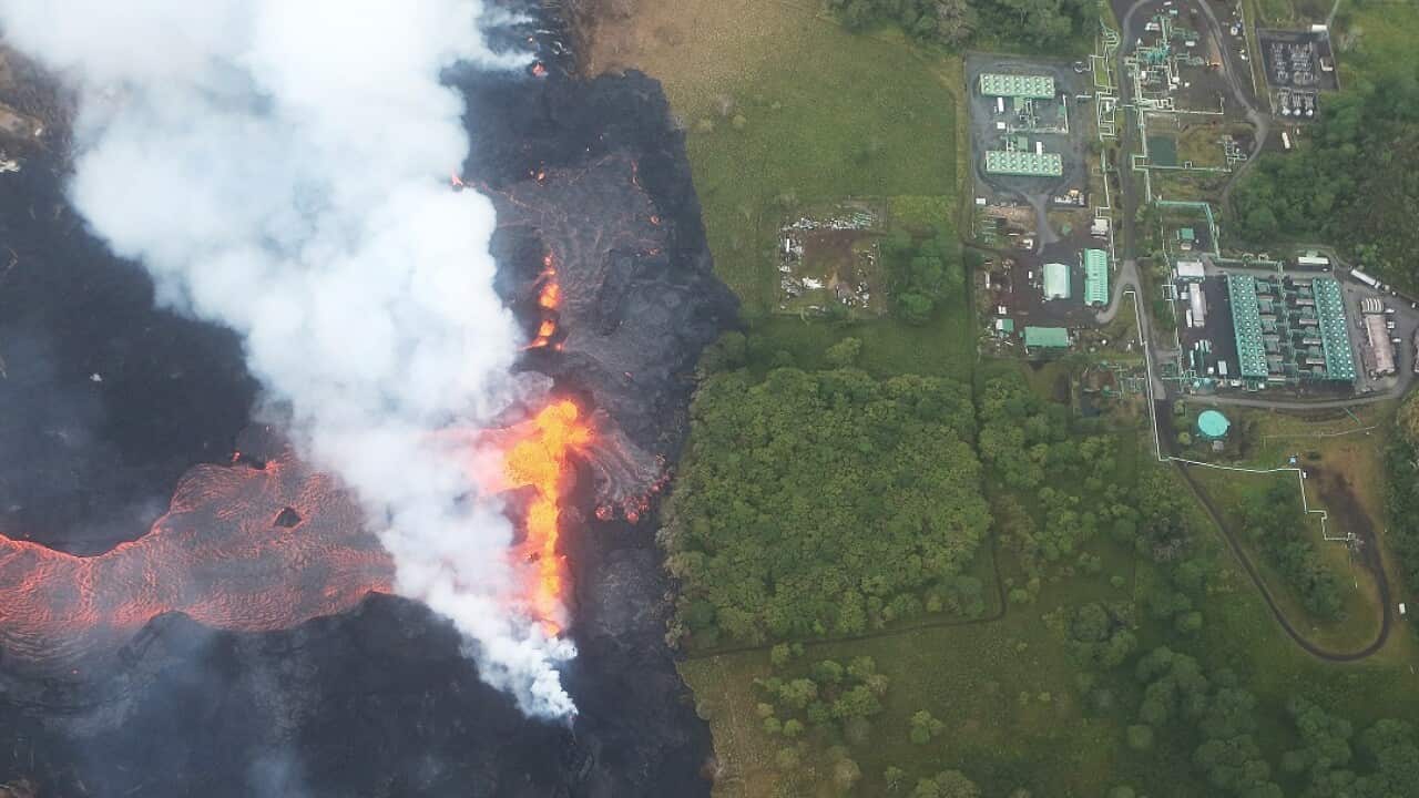 Lava reaches the Puna Geothermal Venture (PGV) power plant.
