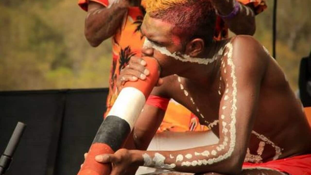 Quandamooka Festival Kunjiel (Corroboree) Yarrabah dancers.