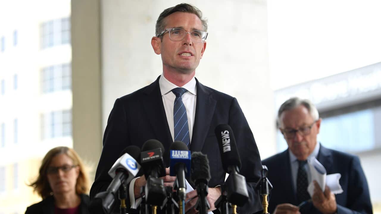 NSW Premier Dominic Perrottet addresses media during a press conference in Sydney, Thursday, December 23, 2021.