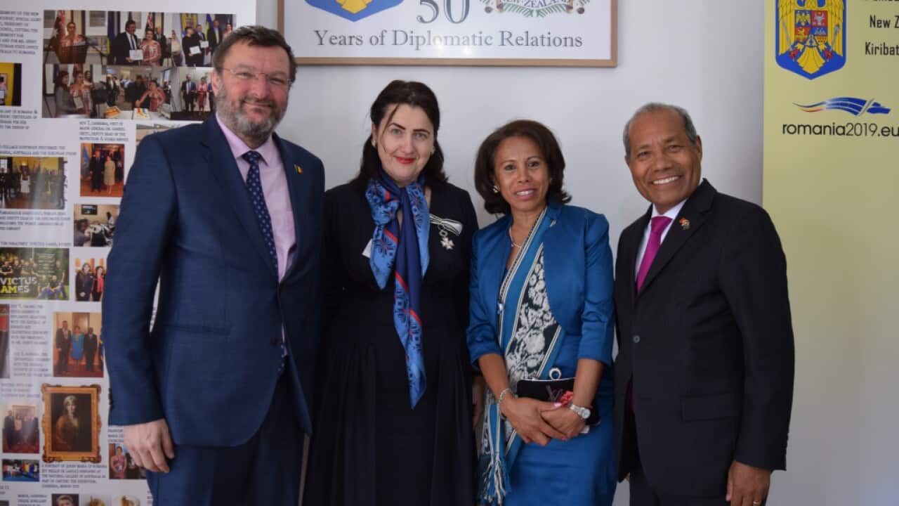 Foto cu Decanul corpului diplomatic, ES Domnul Abel Guterres, ambasadorul Timor-Leste.