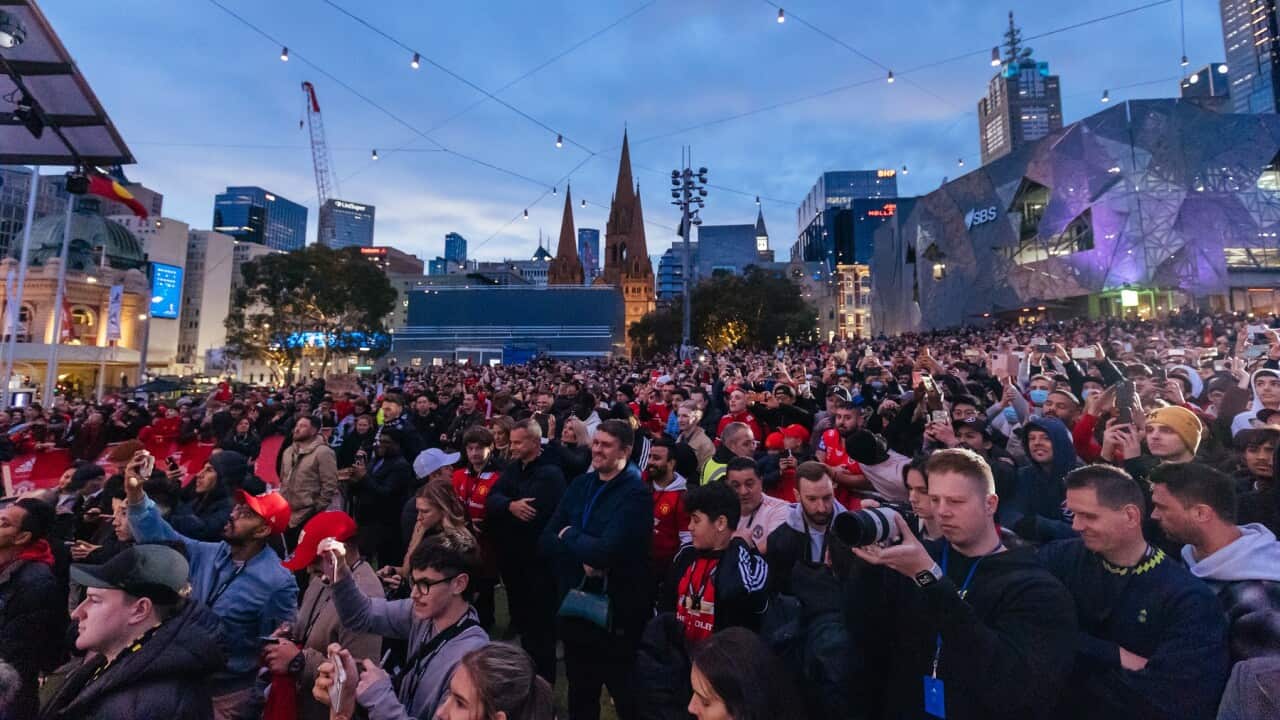 Crowds at an event in Melbourne's Federation Square