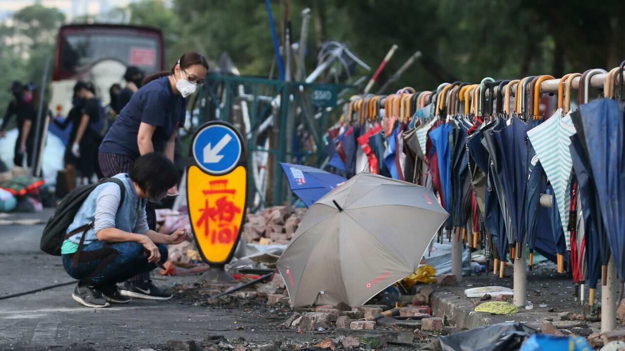 Umbrellas are prepaired for demonstration at the Chinese University of Hong Kong.