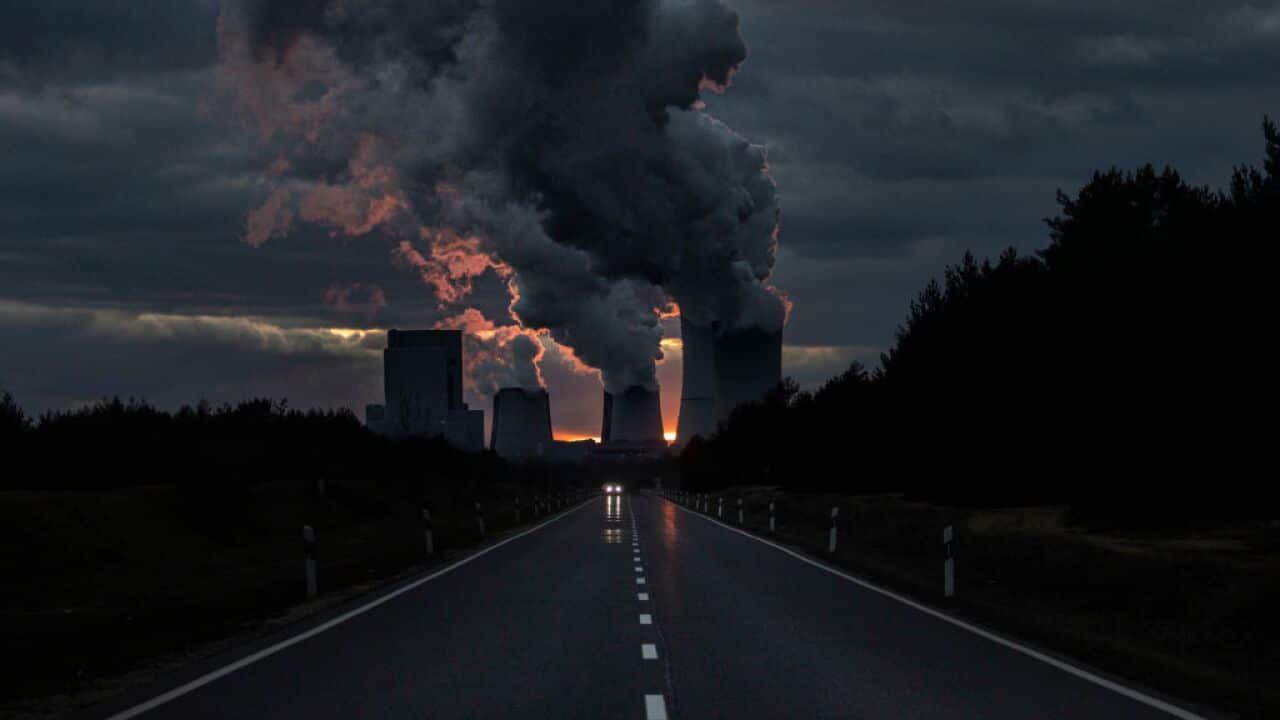 The lignite-fired power station of Boxberg is pictured during sunset on 6 March, 2021 in Boxberg, Germany.