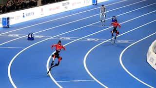 Human-like robots race on a running track