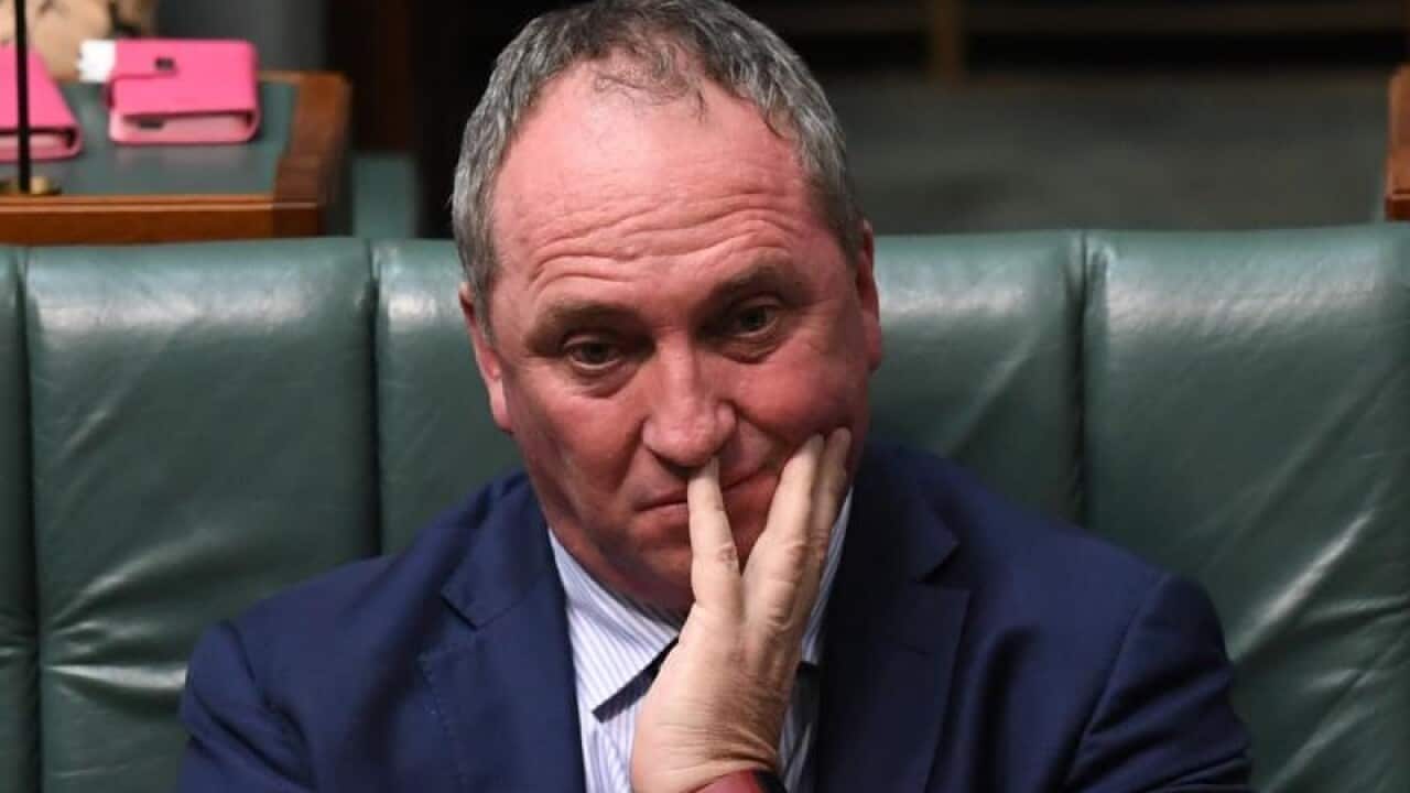 Barnaby Joyce reacts during House of Representatives Question Time.