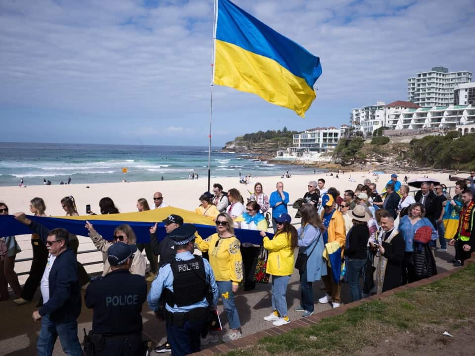 The 2026 Ukrainian Independence Day Parade on Bondi Beach organised by the Ukrainian Council of NSW .