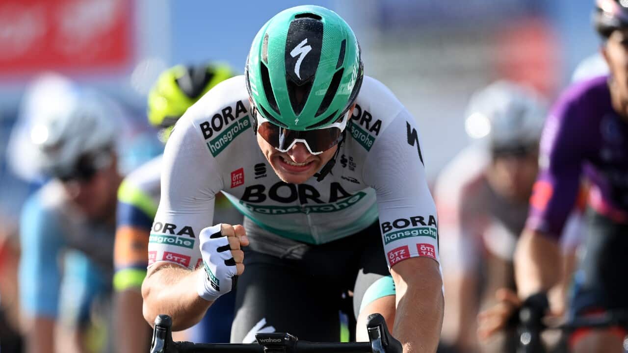 Martin Laas (Bora-Hansgrohe) celebrates his stage victory at the Arctic Race of Norway