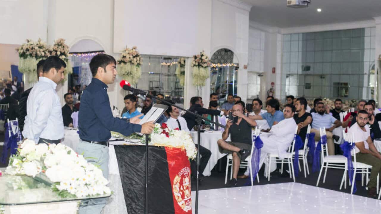 Rashid Khan giving speech at AAYA hosted event