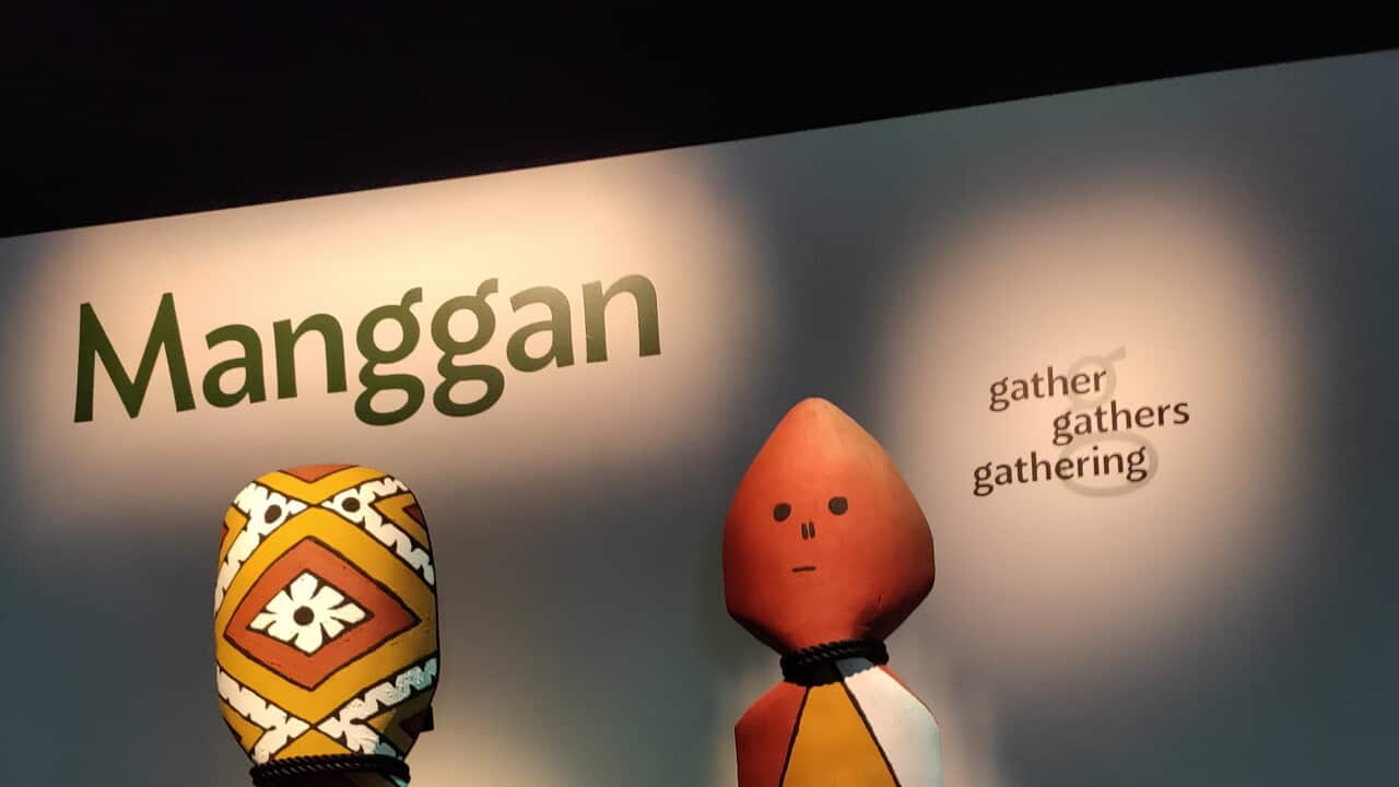 Objects and artworks from Girringun Aboriginal Art Centre (Far Nth QLD) exhibited at the Bunjilaka Aboriginal Cultural Centre of Melbourne Museum