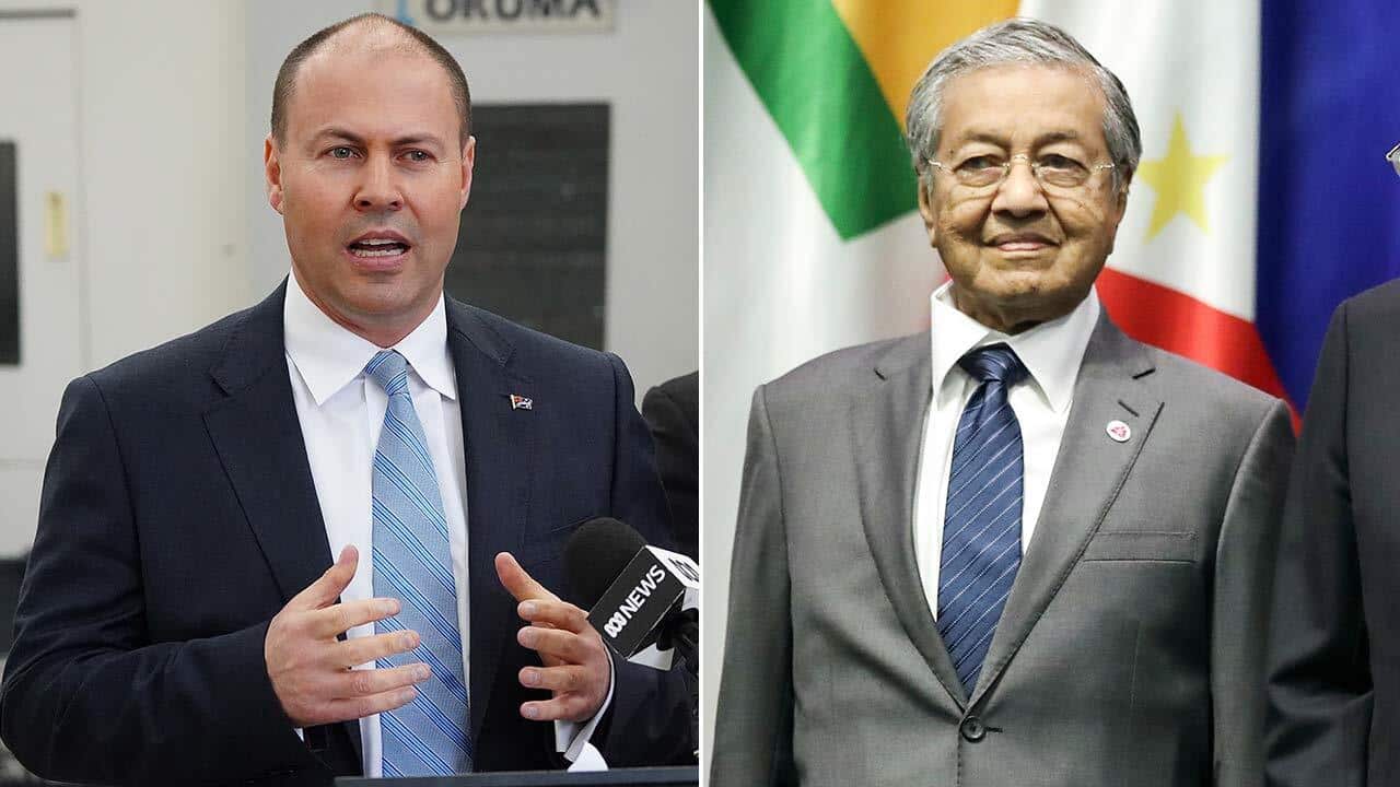 Treasurer Josh Frydenberg has taken aim at Malaysian Prime Minister Mahathir Mohamad.