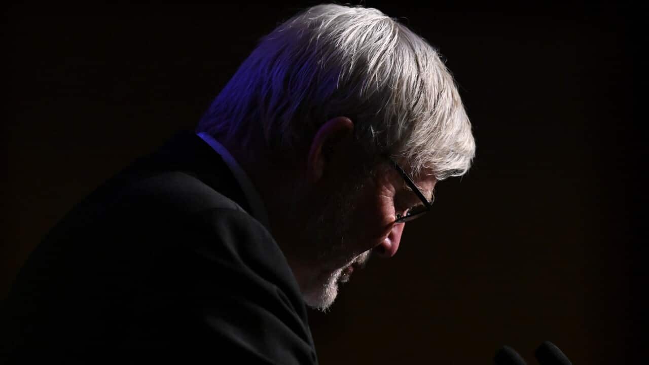 Former Prime Minister Kevin Rudd speaks at the National Apology Anniversary breakfast at Parliament House