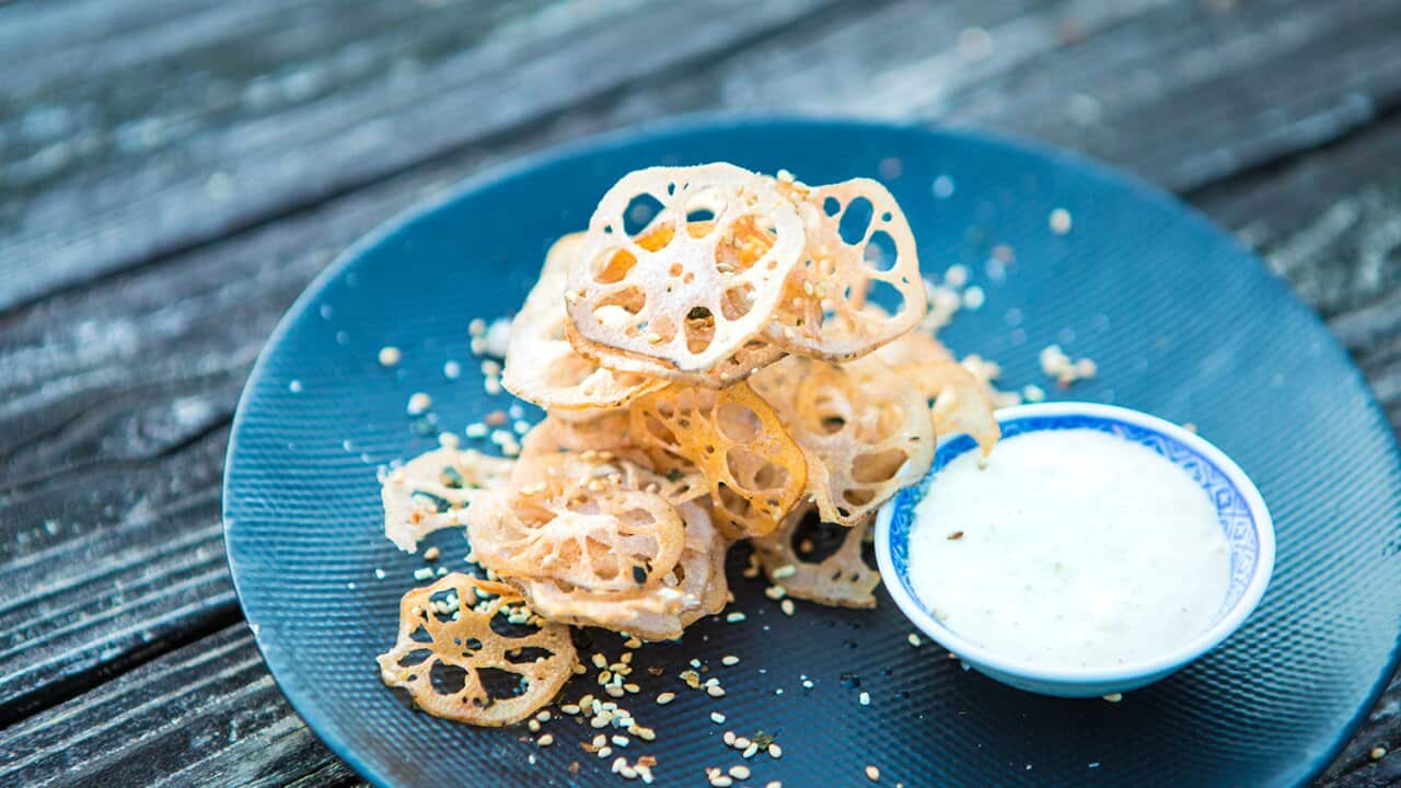 Lotus Root Chips with Wasabi Mayonnaise