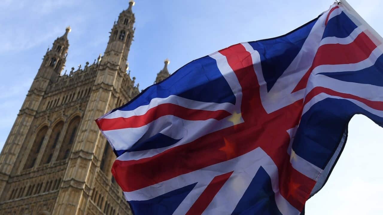 The British Union flag outside parliament in London, Britain, 12 December 2017