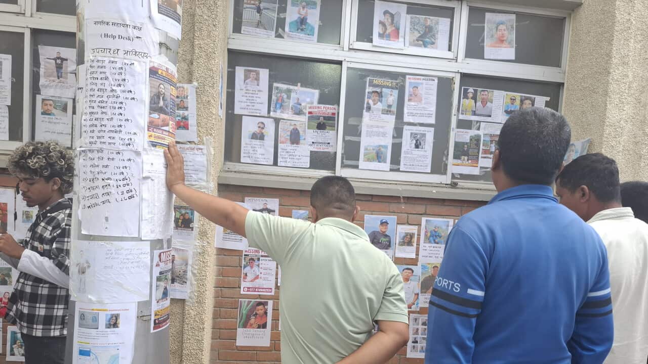 Families of the missing gather at Kathmandu’s Teaching Hospital, posting photographs of loved ones in the hope of finding them.