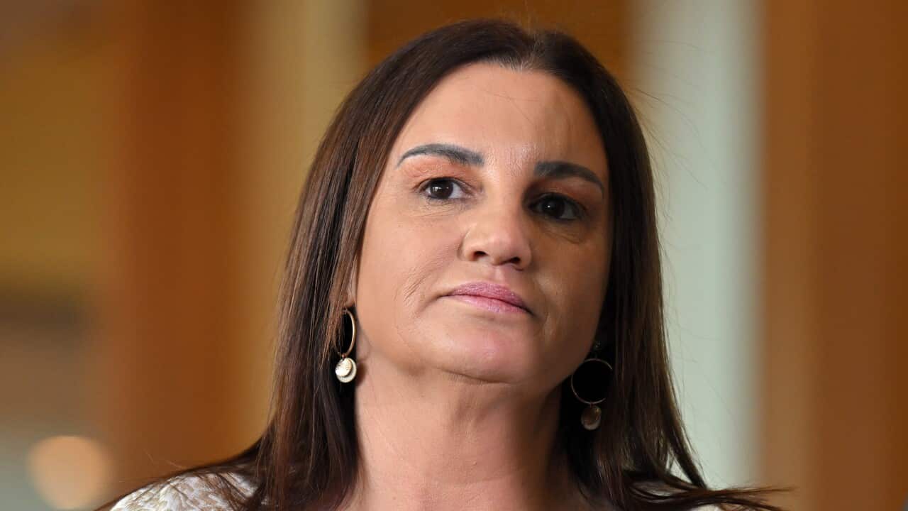 Senator Jacqui Lambie at a press conference at Parliament House in Canberra