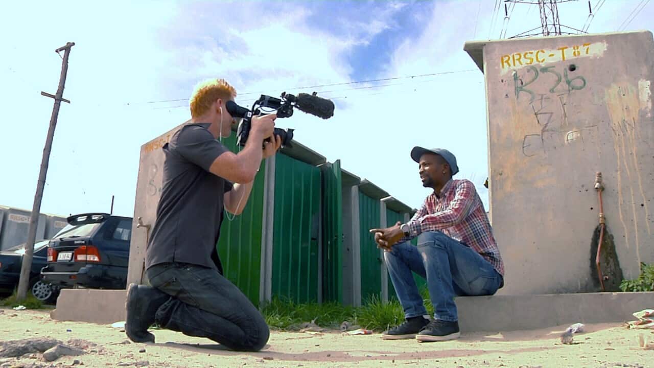 Dateline reporter Amos Roberts interviews Ntuthuzelo Vika from the Social Justice Coalition.