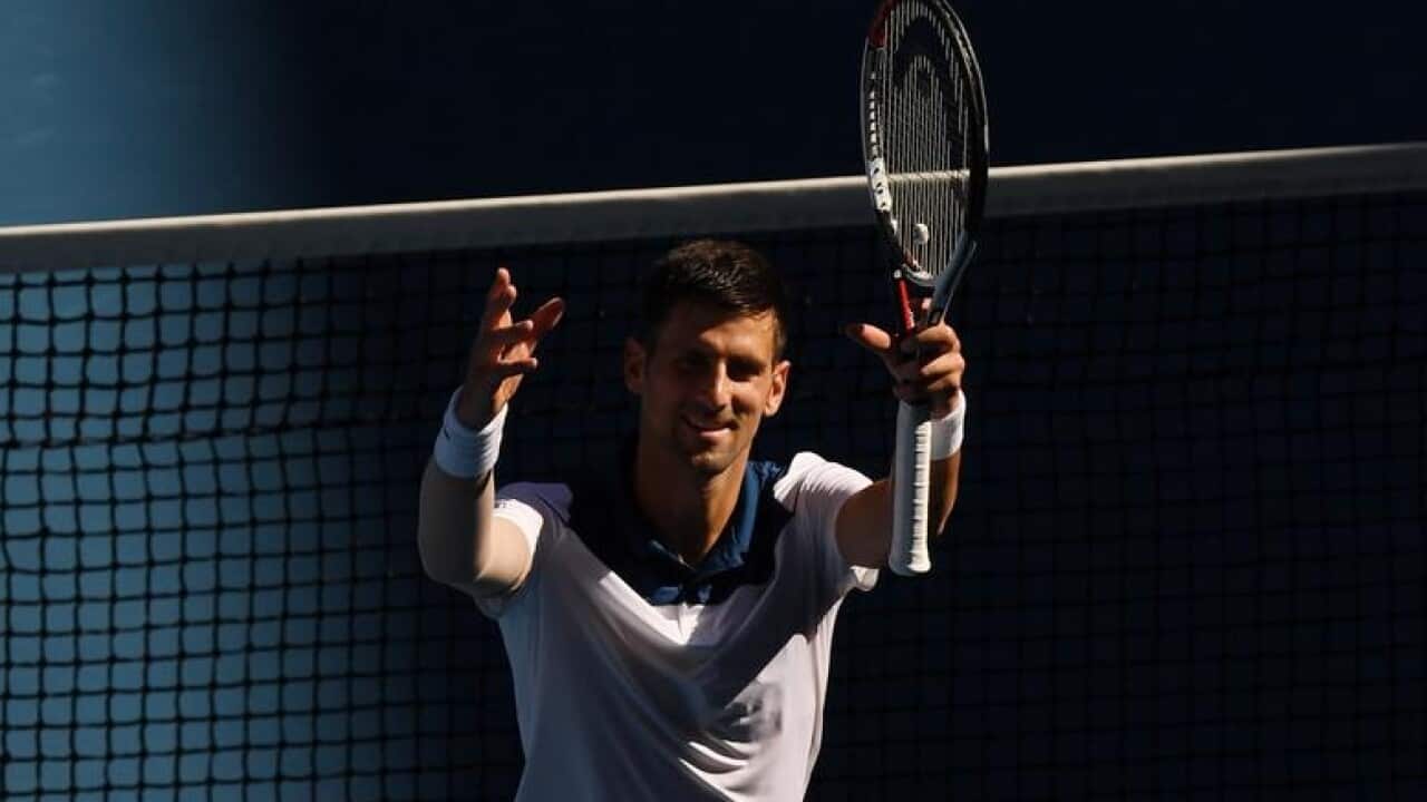 Novak Djokovic of Serbia celebrates his win