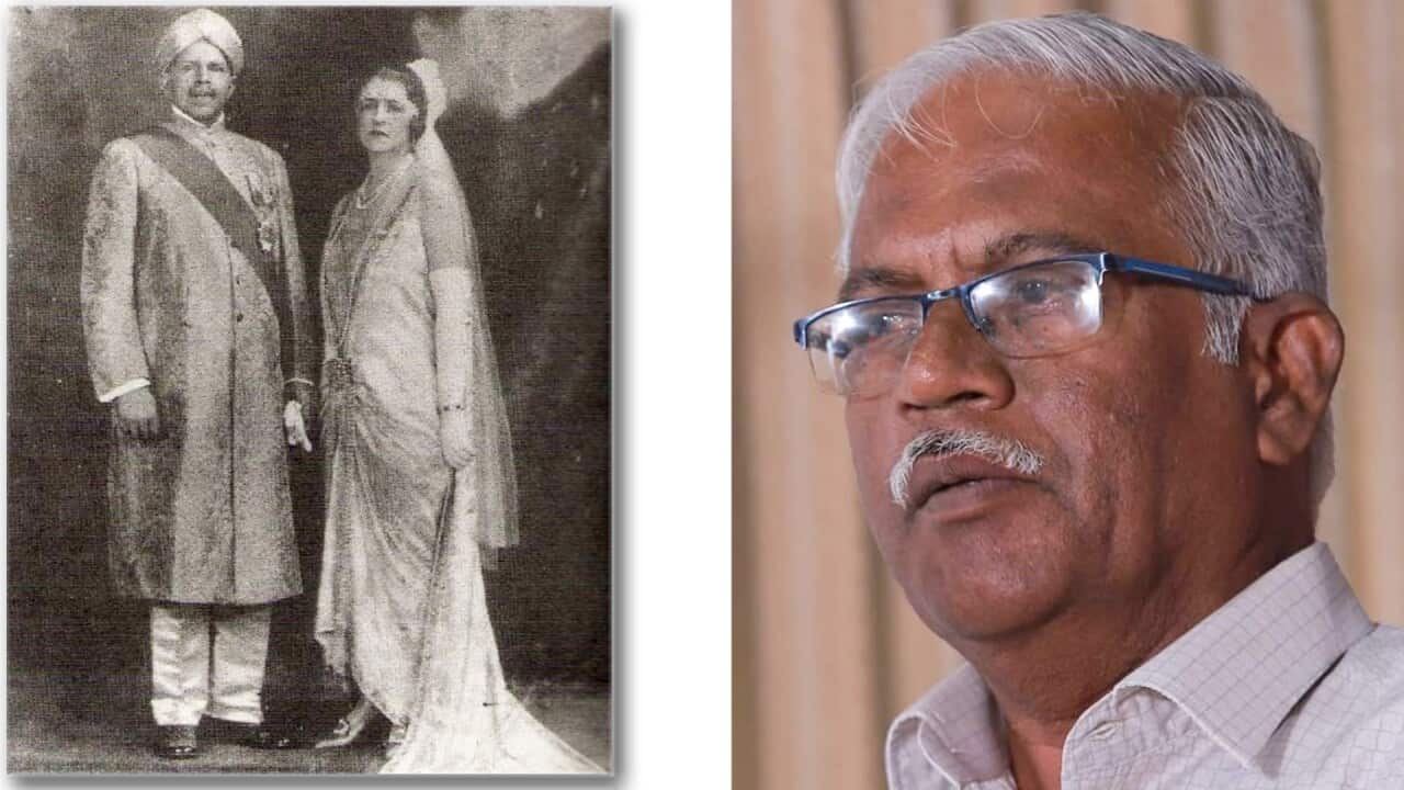 Left: Martanda Bhairava Tondaiman and his Love, Molly Fink; Right: N. Muthunilavan, author and scholar.
