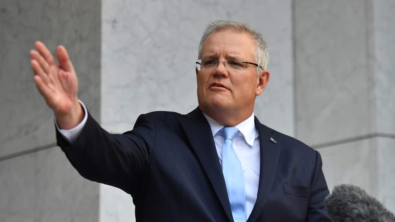 Prime Minister Scott Morrison speaks to the media at a press conference in Canberra.