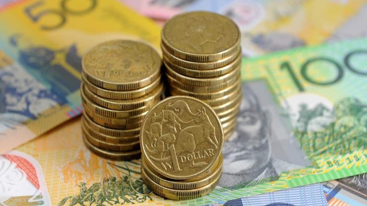 Stock image of Australian money notes and coins