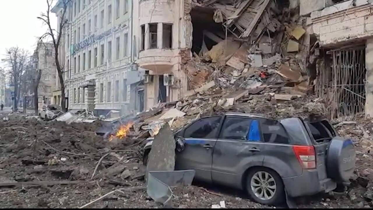 he aftermath of a Russian airstrike in the city centre of Kharkiv, Ukraine on 14 March 2022