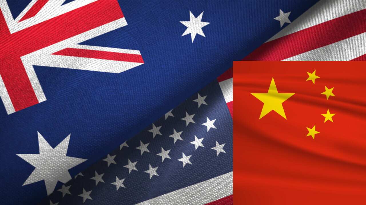 United States and Australia two flags together realations textile cloth fabric texture