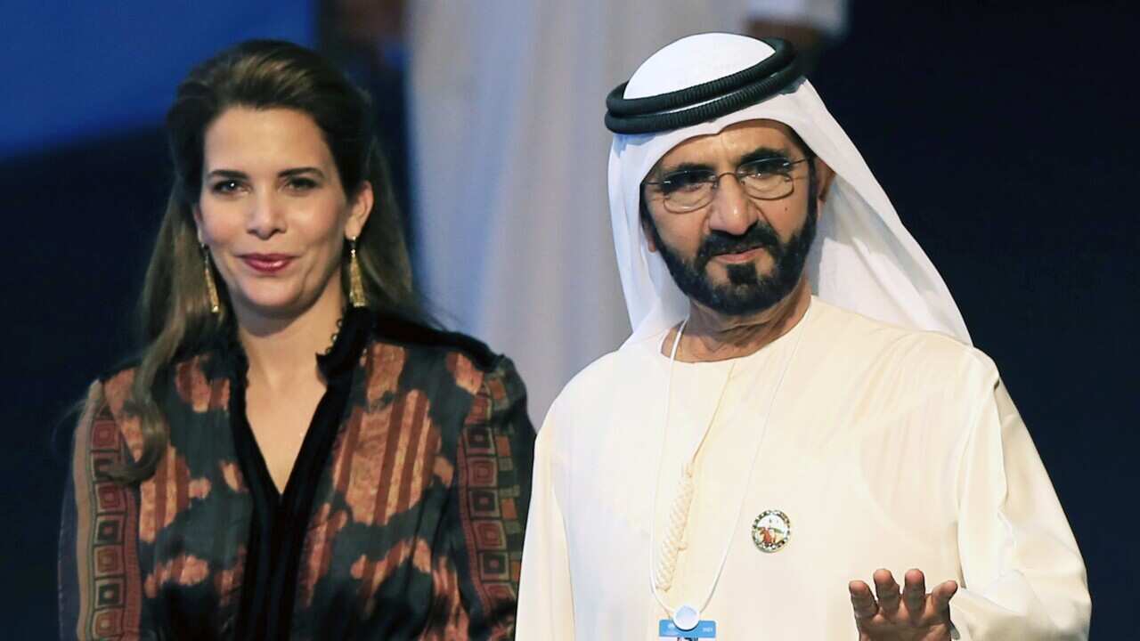 Sheikh Mohammed bin Rashid Al Maktoum (R), Vice President, Prime Minister of the UAE and Ruler of Dubai arrives with Princess Haya bint Al Hussein (L) during the World Government Summit 2017 at Madinat Jumeirah in Dubai, United Arab Emirates, 14 February