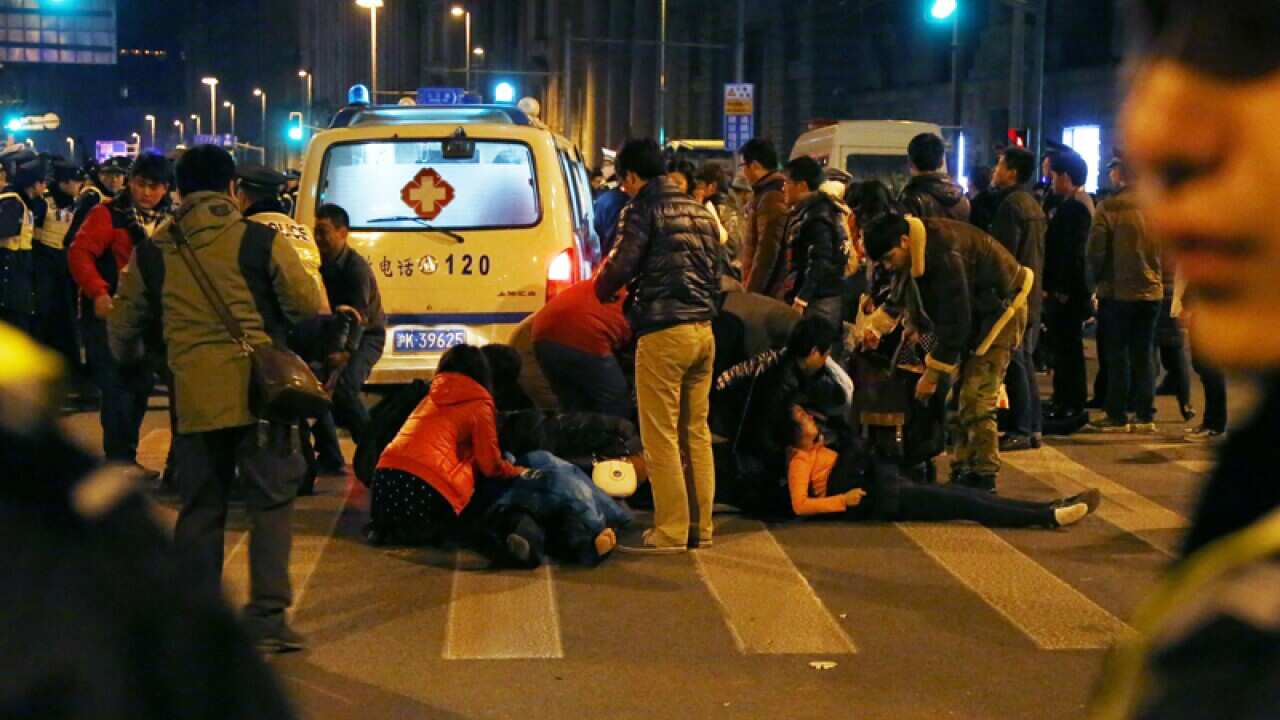 The scene of a stampede in Shanghai