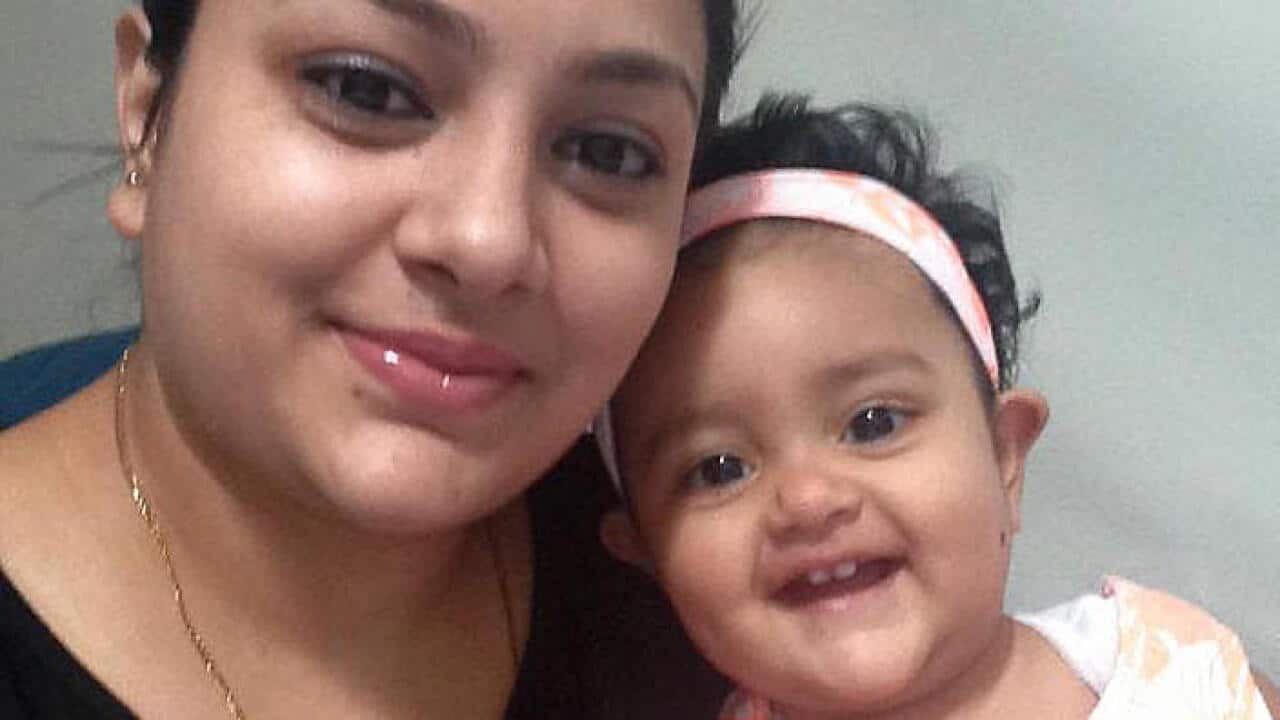 A supplied undated image obtained Sunday April 10, 2016 from Facebook of missing 15-month-old Sanaya Sahib pictured with her mother Sofina Nikat.