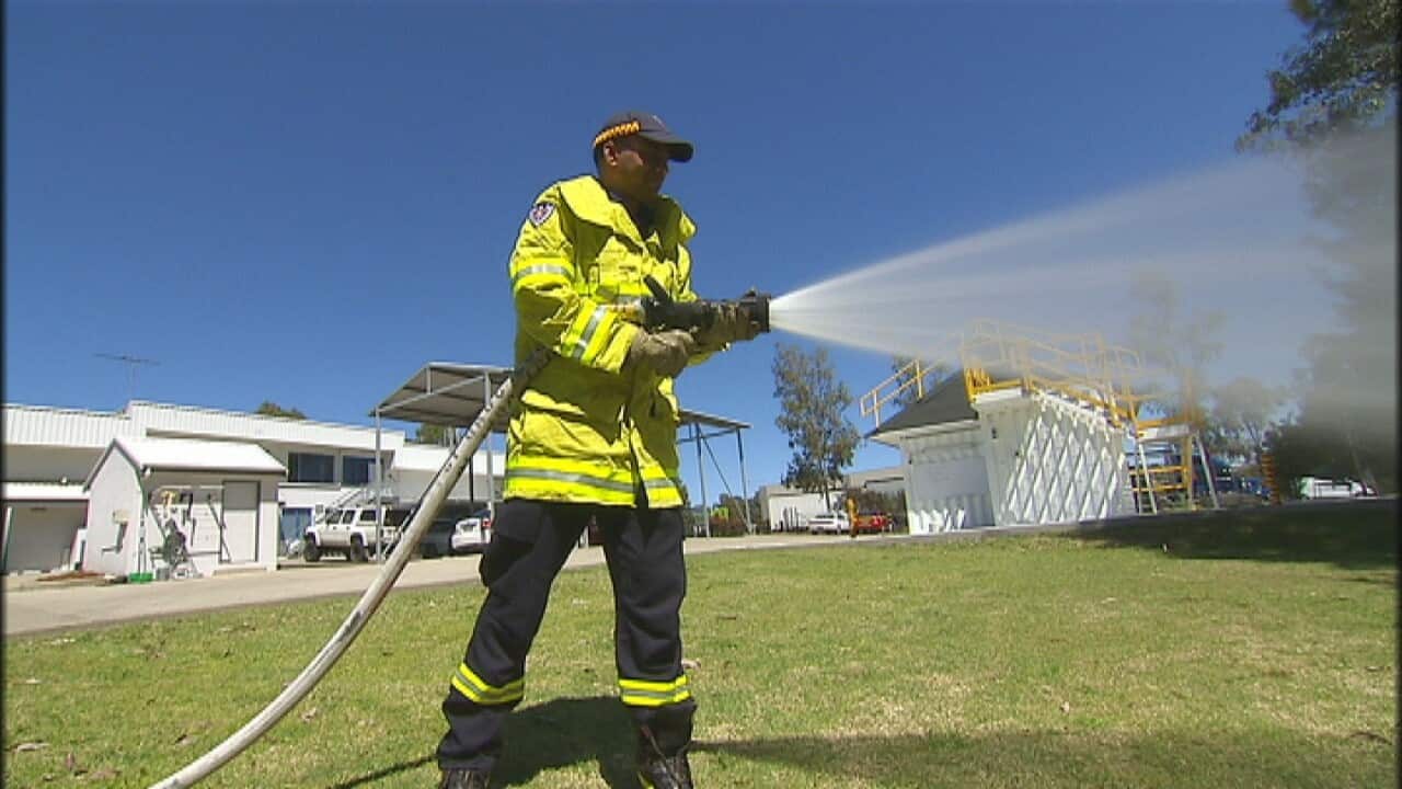 Gagan Singh test equipment at Huntingwood fire station in Sydney's west.