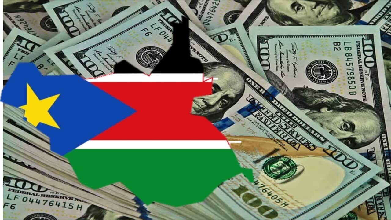 Enhance photo of South Sudan map and dollar notes
