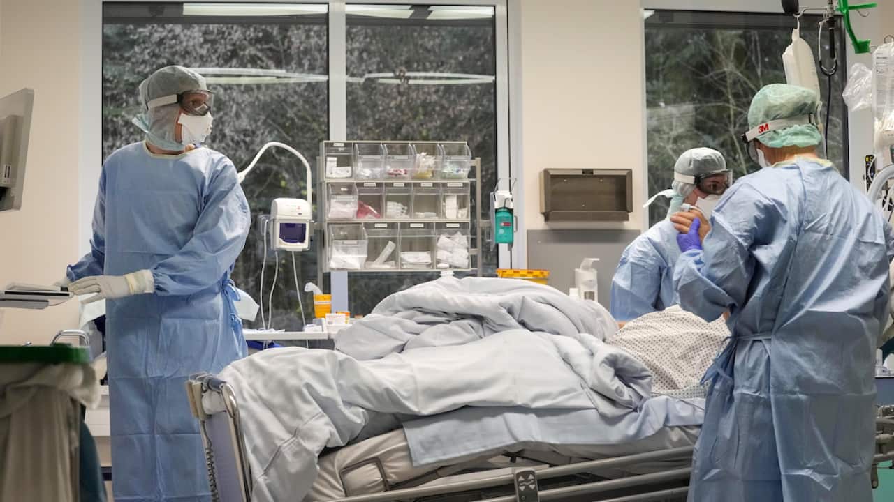 An intubated COVID-19 patient gets treatment at the Westerstede Clinical Center, Westerstede, northwest Germany.