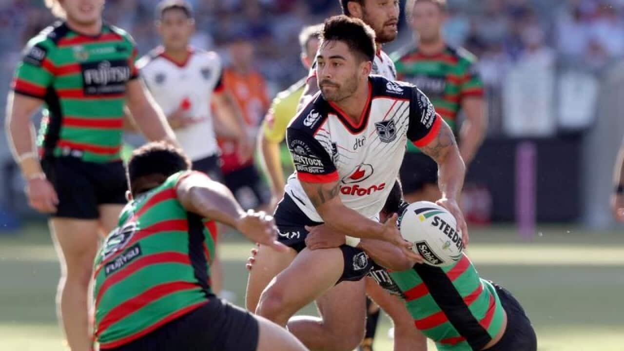 Shaun Johnson of the Warriors makes a pass during the Round 1.