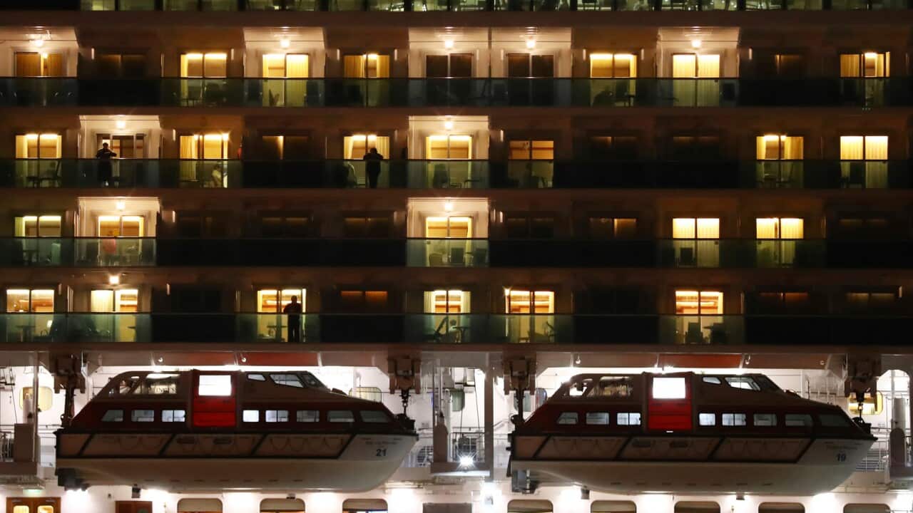 Quarantined passengers aboard the Diamond Princess in Yokohama Harbour
