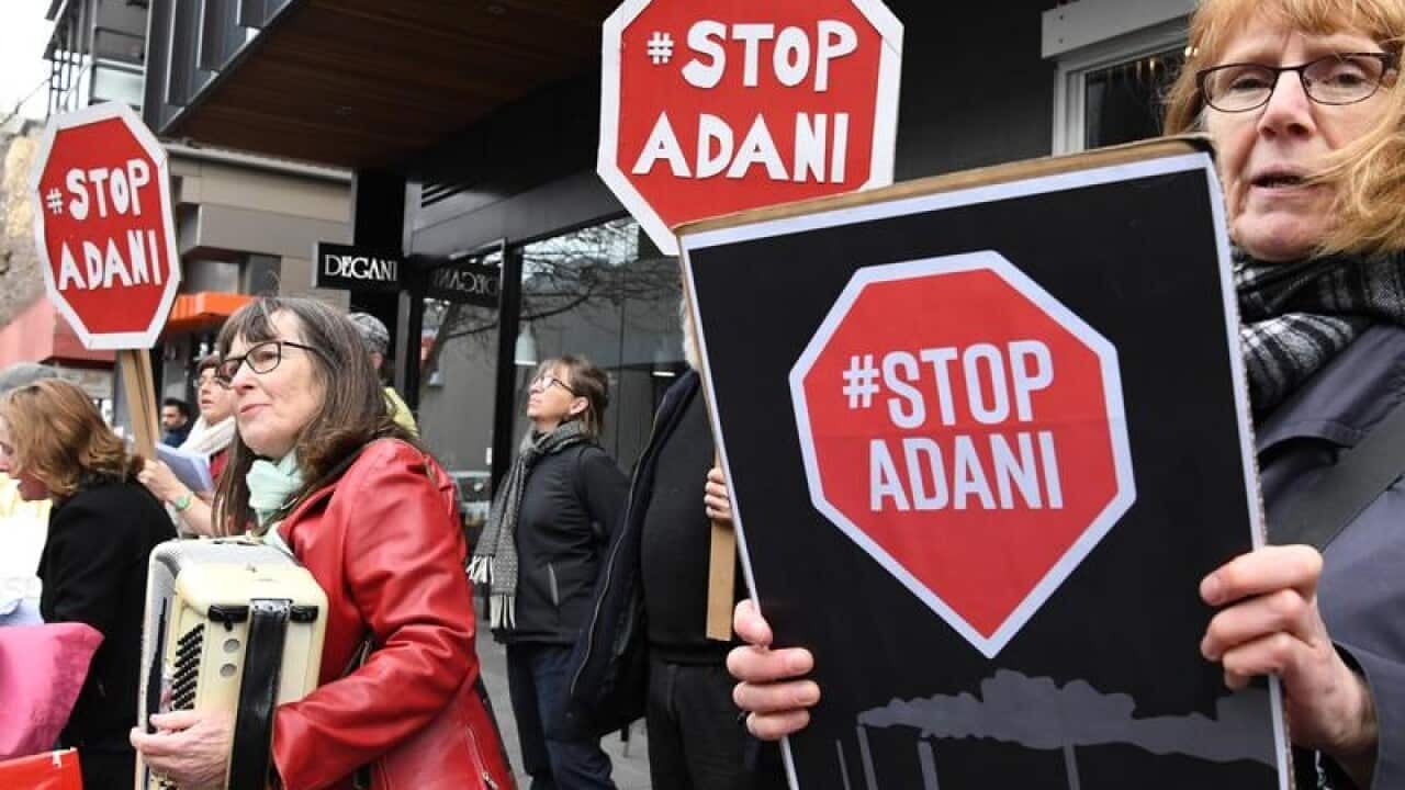 Protesters against Adani's Queensland Carmichael coal mine.