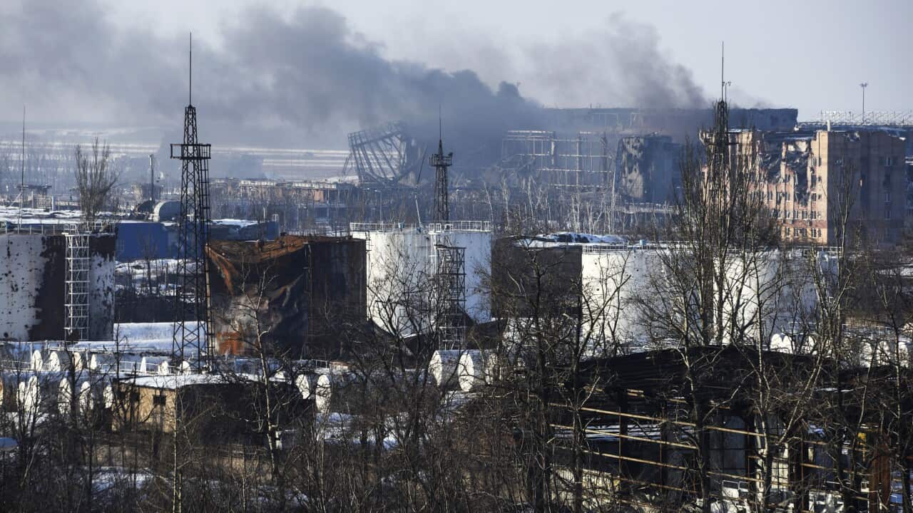 Smoke rises over the new terminal of Donetsk airport in Donetsk, Eastern Ukraine.