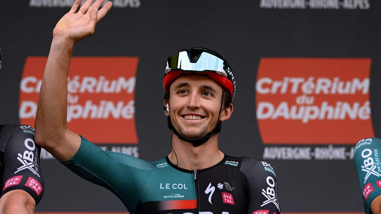 Jai Hindley at the team presentation pre-stage at the Criterium du Dauphine.